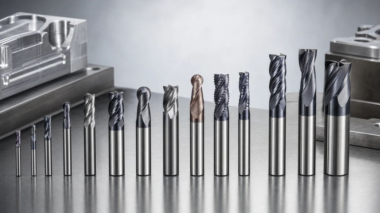 Cabezal de una máquina CNC de alta velocidad utilizando una fresa monobloque de metal duro para perfilar un componente de acero estructural en una fábrica.
