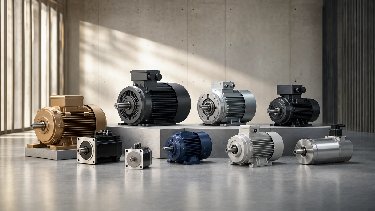 Motor asíncrono trifásico que acciona un sistema de cinta transportadora en un moderno almacén logístico automatizado y centro de distribución.