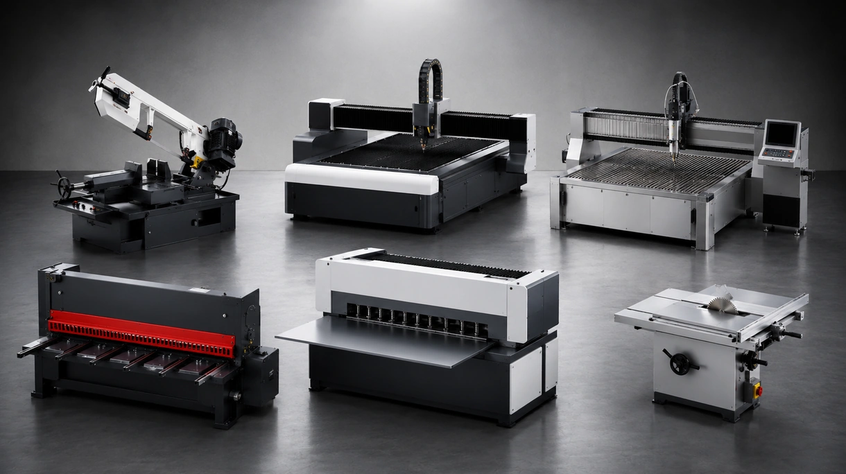 Máquina de corte por láser CNC industrial procesando una chapa de acero pesada en un entorno de taller de fabricación metálica de gran volumen.