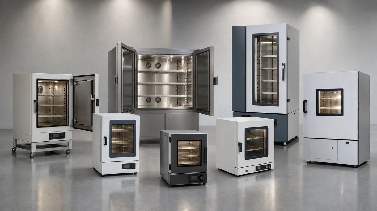 Horno de cámara industrial en una fábrica con un técnico cargando componentes de acero para un proceso de tratamiento térmico profesional.