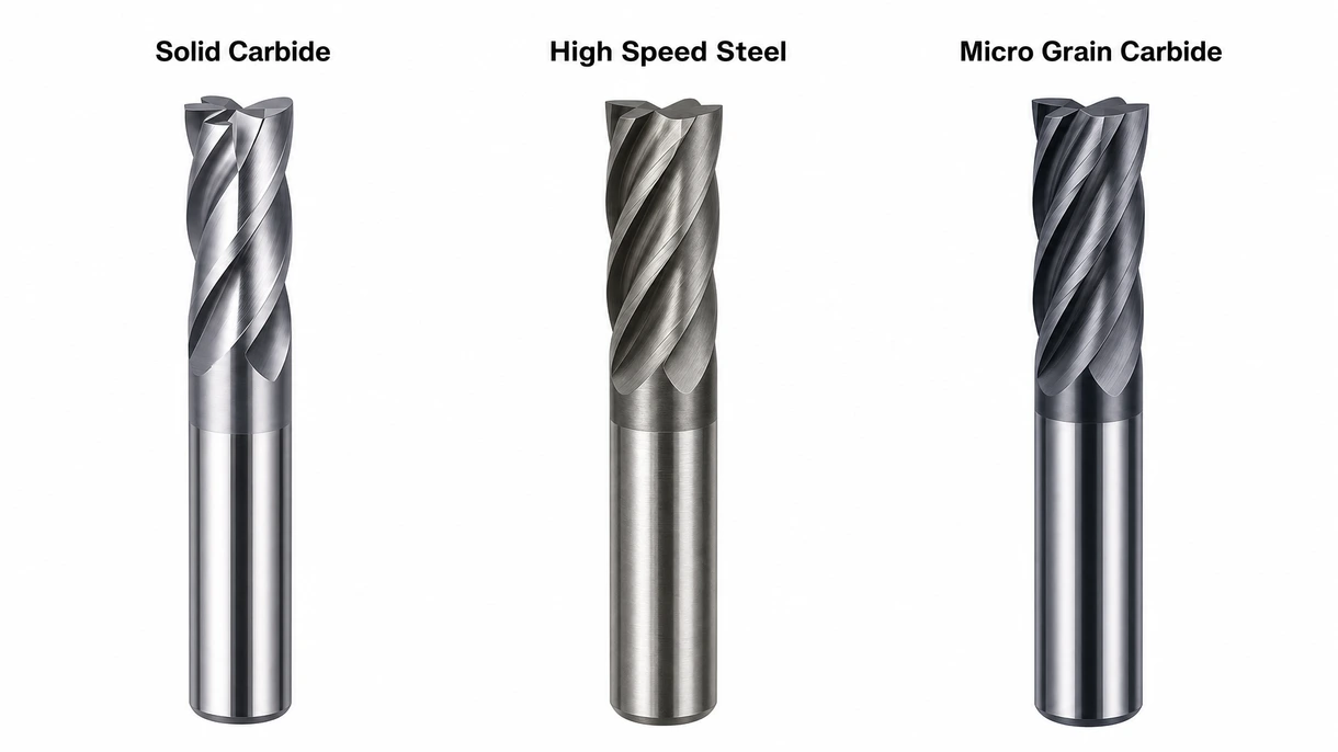 Vista macro de una fresa monobloque de múltiples labios que muestra el recubrimiento especializado y los filos de corte rectificados con precisión para uso industrial.