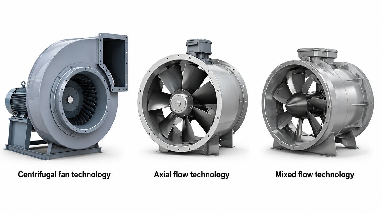 Primer plano detallado del rodete de un ventilador industrial de acero inoxidable de alta calidad, que muestra la inclinación de las palas de ingeniería de precisión y el eje del motor.