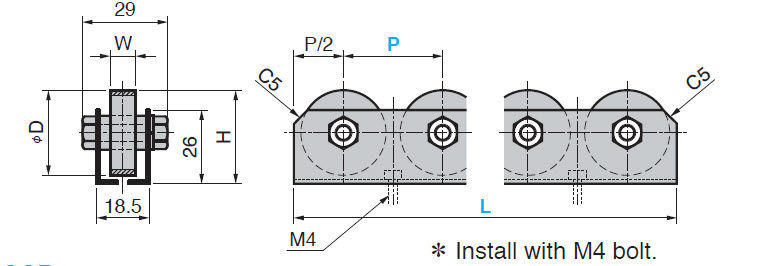 Riel de soporte / de acero / con ruedecillas - SC series - Sankyo