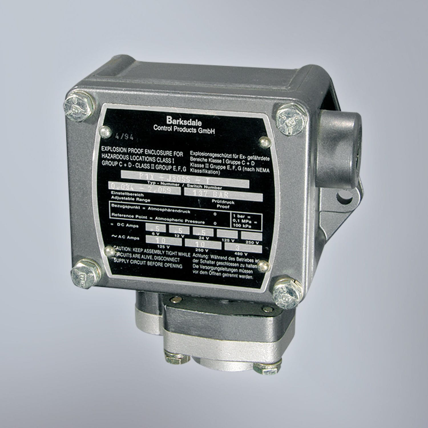 Presostato de pistón ajustable P1X Barksdale de membrana