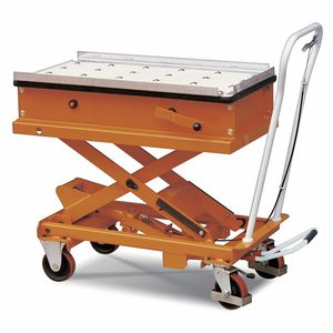 mesa elevadora de tijera / con pedal / móvil / con plataforma giratoria