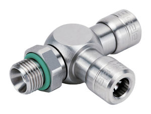 racor en T / push-in / neumático / de acero inoxidable