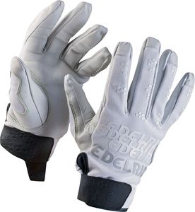 Guantes blancos de tela elástica de unos 24 cm de largo en bolsa con