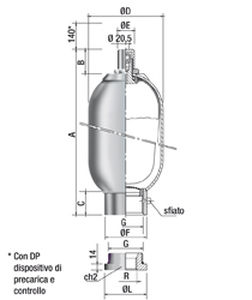 Acumulador de vejiga - SL series - SAIP S.R.L. - de nitrógeno / de acero inoxidable / de acero al carbono