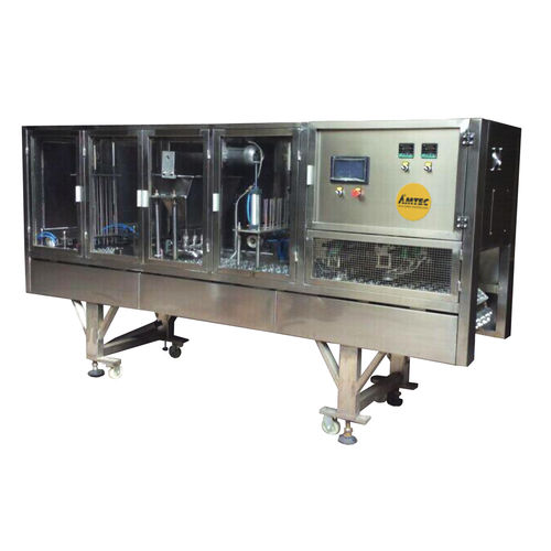 Llenadora-operculadora automática - 14-20 p/min, 2 lane - AMTEC Packaging Machines - de vasos / de polvo