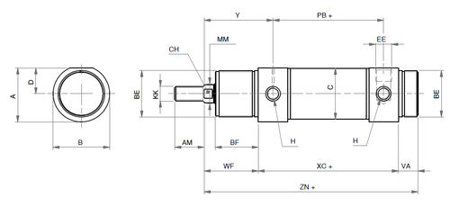 Cilindro neumático - ISM - ARTEC SRL - de simple efecto / redondo