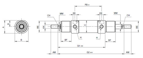 Cilindro neumático - IDMP-W - ARTEC SRL - con varilla doble / de doble efecto / con amortiguación ajustable