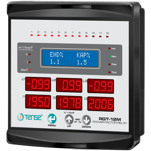 Regulador de energía reactiva trifásico - RGT-12M - Tense Electronic - con multímetro / 12 niveles