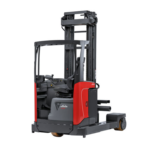 Carretilla retráctil eléctrica - R2 F series - Linde Material Handling - con operador sentado de lado / de manipulación / para almacén