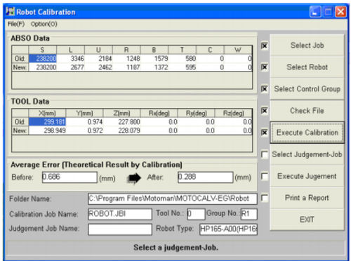 Software de calibración - MotoCalV EG - MOTOMAN - de programación de robots / de posicionamiento / de mecánica