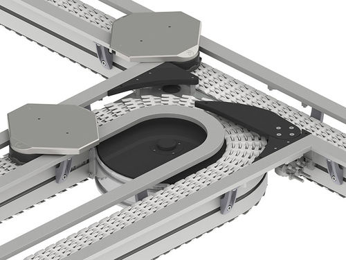 Transportador con cadena - XK - FlexLink - de posicionamiento / para palés / para la industria farmacéutica
