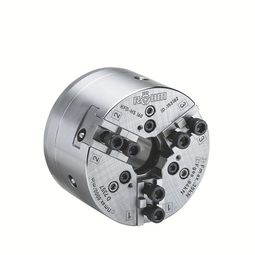 Mandril de torno automático - KFD-HS - RÖHM GmbH - 3 mordazas / motorizado / con centro hueco