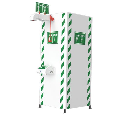 Cabina de ducha de pie - STD-TC-100KS/45G - Hughes Safety Showers - con lavaojos y lavacara / con depósito / para entorno peligroso