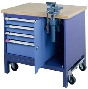 Banco de trabajo de madera - THURMETALL - móvil / con 4 cajones