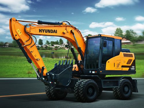 Excavadora intermedia - HW140  - HYUNDAI HEAYY INDUSTRIES - con neumáticos / Tier 4 final / para obra de construcción