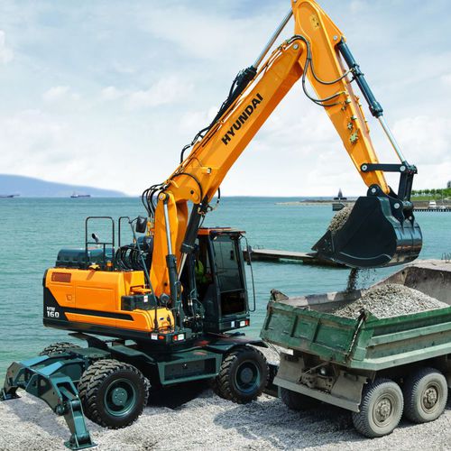 Excavadora intermedia - HW160 - HYUNDAI HEAYY INDUSTRIES - con neumáticos / Tier 4 provisional / para obra de construcción