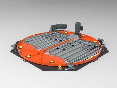 Mesa rotativa con transportador de rodillos - Pamminger Verpackungstechnik Ges mbH - eléctrica / horizontal / para transportador