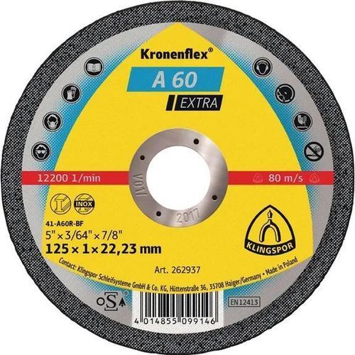 Disco tronzador para acero inoxidable - A 60 Extra - KLINGSPOR - para máquinas portátiles
