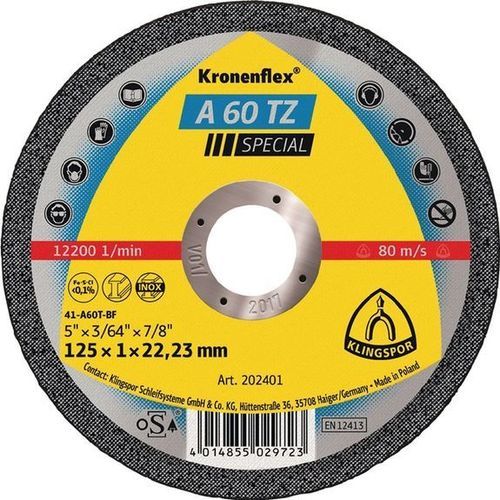 Disco tronzador para acero inoxidable - A 60 TZ Special - KLINGSPOR - fino / para amoladora angular / para máquinas portátiles