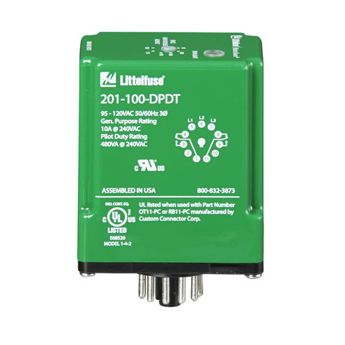 Relé de vigilancia de tensión - 201-SP-DPDT series - Littelfuse - 2NA/NC / monofásico / motor