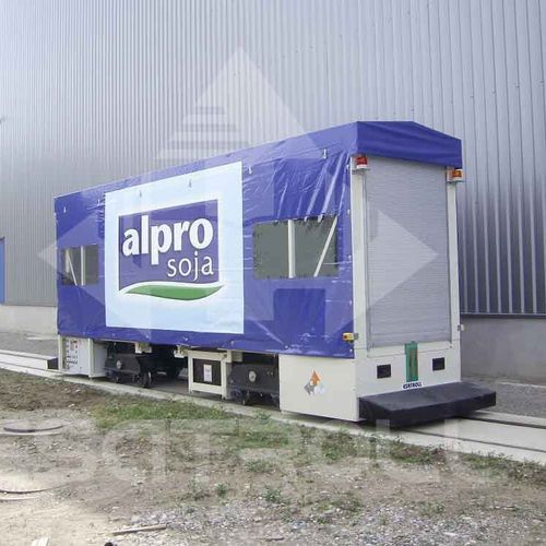 Vehículo de guiado por riel de manipulación - ESARAIL 5 - Esatroll s.a - para palés / eléctrico / con transportador motorizado