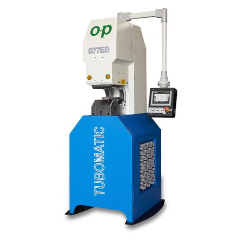 Engastadora de tubos flexibles - TUBOMATIC S77 ES - OP Srl - automática / hidráulica / controlada por PLC