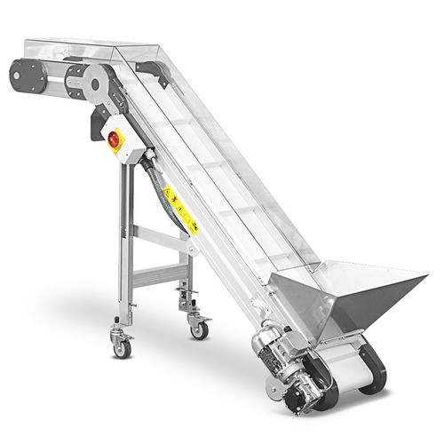 Transportador de cinta de charnela - ROMA SRL - inclinado / elevador / de inspección