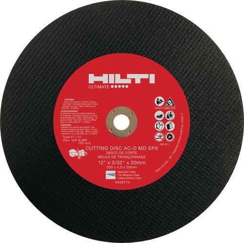 Disco tronzador de metal - AC-D MD - HILTI - para chapas / de óxido de aluminio / de gran diámetro