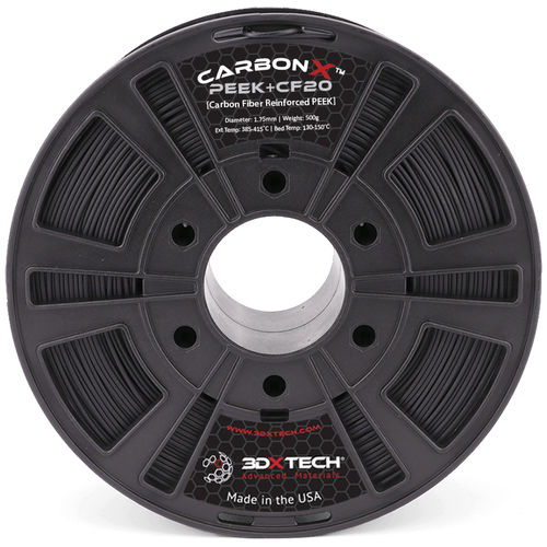Filamento de PEEK para impresora 3D - CarbonX™ PEEK+CF20 - 3DXtech - 1,75 mm / negro / resistente a los productos químicos