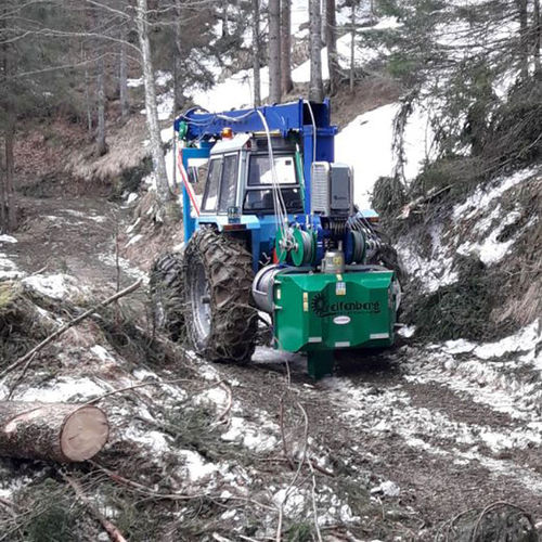 Sistema por cable aéreo para descarga de madera en ascenso y descenso - Tg 430 - greifenberg teleferiche - montado en tractor