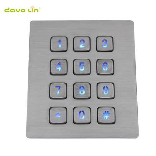 Teclado numérico 12 teclas - D-8208J-backlight - ShenZhen DAVO Electronics Co., Ltd - empotrable / de acero inoxidable / de acero inoxidable