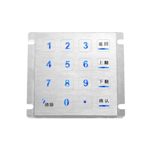 Teclado numérico con retroiluminación - KY3088GK - Shenzhen KEYU Co., Ltd  - 16 teclas / empotrable / de acero inoxidable pulido