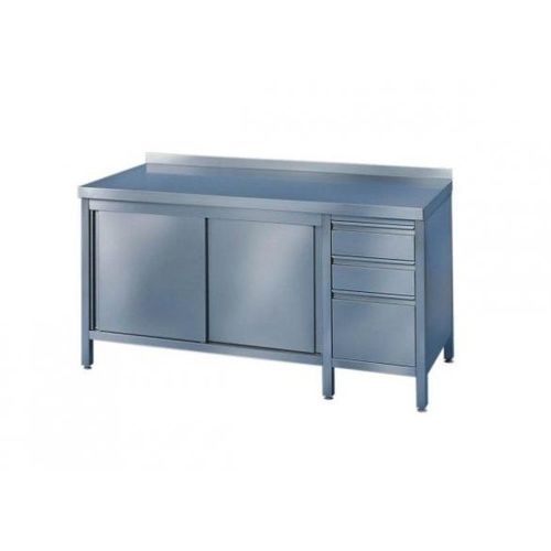 Banco de trabajo de acero inoxidable - 30000006 series - AGK Kronawitter - con 3 cajones / de 2 puertas / con armario