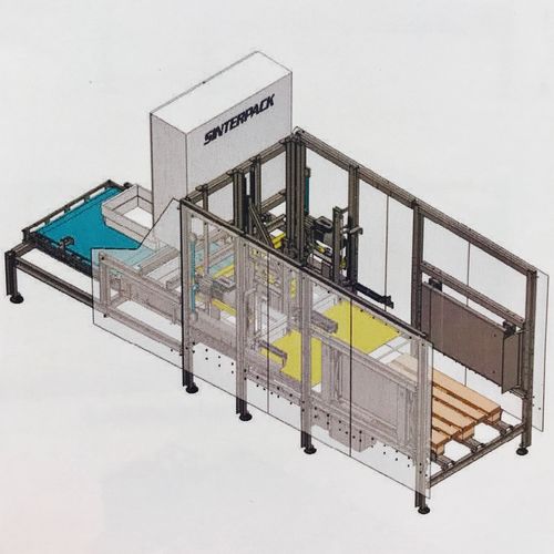 Paletizador con con máquina apiladora - Sinterpack - por la base / para cajas de cartón / para cajones de plástico