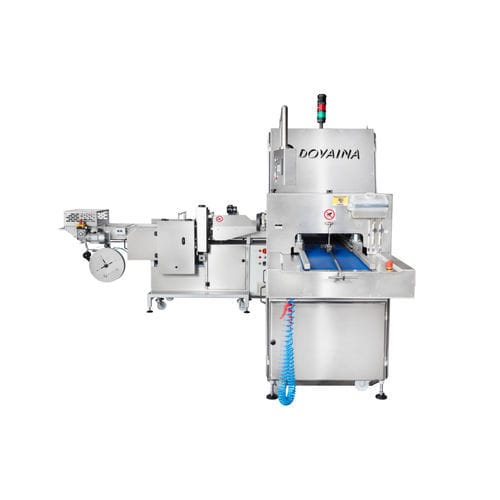 Cortadora de pan industrial semiautomática - DPP series  - DOVAINA UAB - con hoja de cinta continua / horizontal / con transportador de cinta