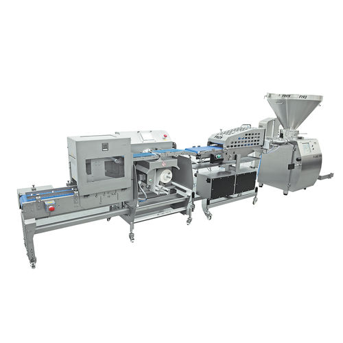 Línea de producción de carne picada para porciones - DMFB 92 CAN - FREY MASCHINENBAU - de llenado