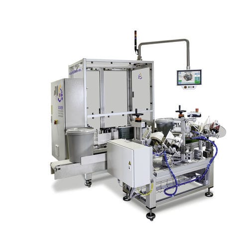 Máquina de etiquetado totalmente automática - VEE series - b+b Automations- und Steuerungstechnik GmbH - para cubos / de latas / para aplicación en el lateral del producto