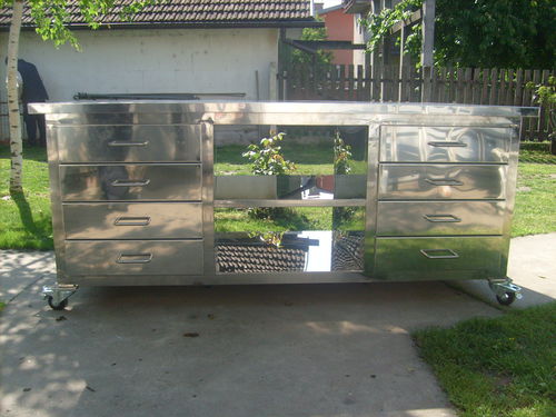 Banco de trabajo de acero inoxidable - BAN-INOX - con 8 cajones / móvil