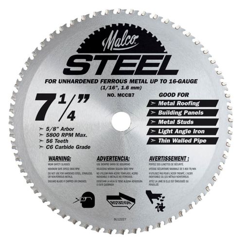 Hoja de sierra circular - MCCB7	 - Malco Products, Inc. - para tronzado / de carburo / para metal