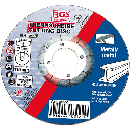 Disco tronzador para acero - 3922 - BGS technic KG - para amoladora angular