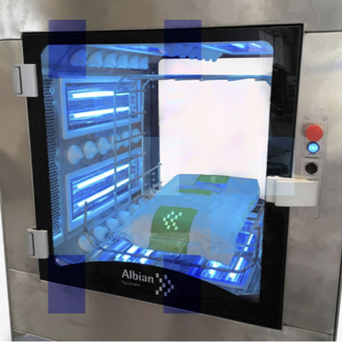 Trampilla de paso con luz UV - ALBIAN GROUP - para sala blanca / para la industria farmacéutica / de laboratorio