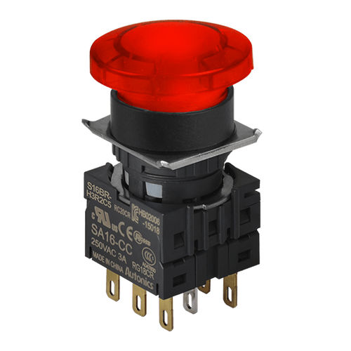 Botón pulsador con cabeza fungiforme - S16BR series - Autonics - con luz / no luminoso / montado en panel