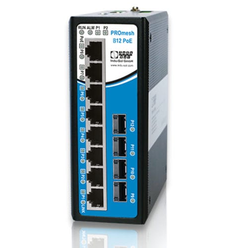Conmutador Ethernet PoE - PROmesh B12-PoE - Indu-Sol GmbH - administrable / 8 puertos / en riel DIN