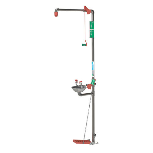 Ducha de seguridad de pie - 18G85GD - Justrite Safety Group - de interior / con lavaojos y lavacara