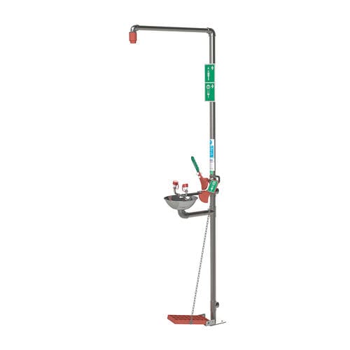 Ducha de seguridad de pie - EXP-SD-18GS/85G(D) - Justrite Safety Group - de exterior / con lavaojos y lavacara / autónoma
