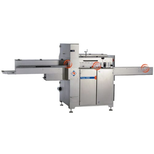 Cortadora de pan industrial con disco de corte - ROTEC 2000 - Rego Herlitzius GmbH - con transportador de cinta